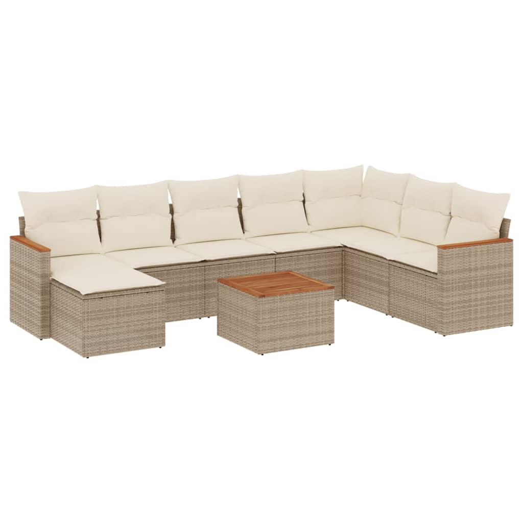 9-Delige Loungeset Met Kussens Poly Rattan Beige