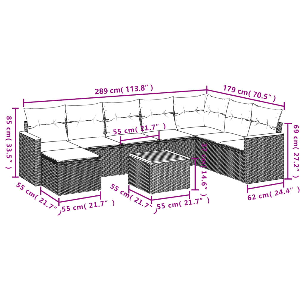 9-Delige Loungeset Met Kussens Poly Rattan Beige