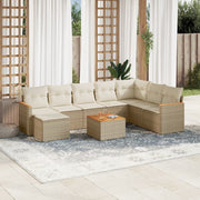 Loungeset 9-delig poly rattan beige met kussens