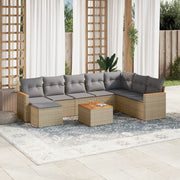 9-piece Lounge Set with Cushions Poly Rattan Beige