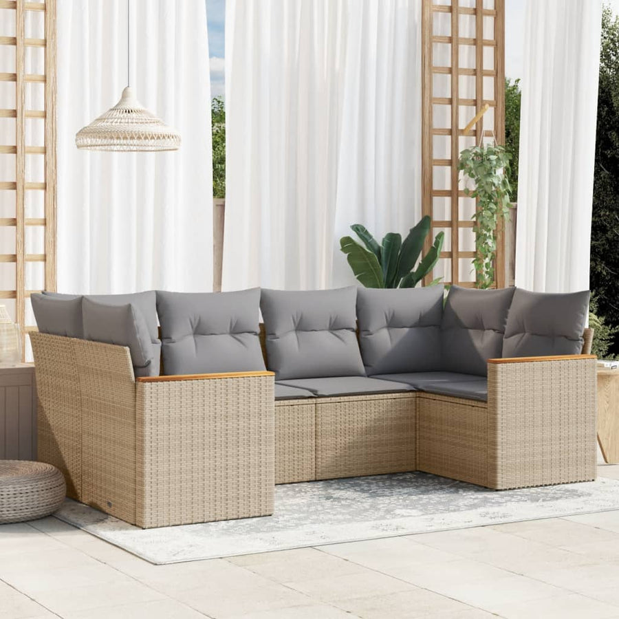 6-Delige Loungeset Met Kussens Poly Rattan Beige