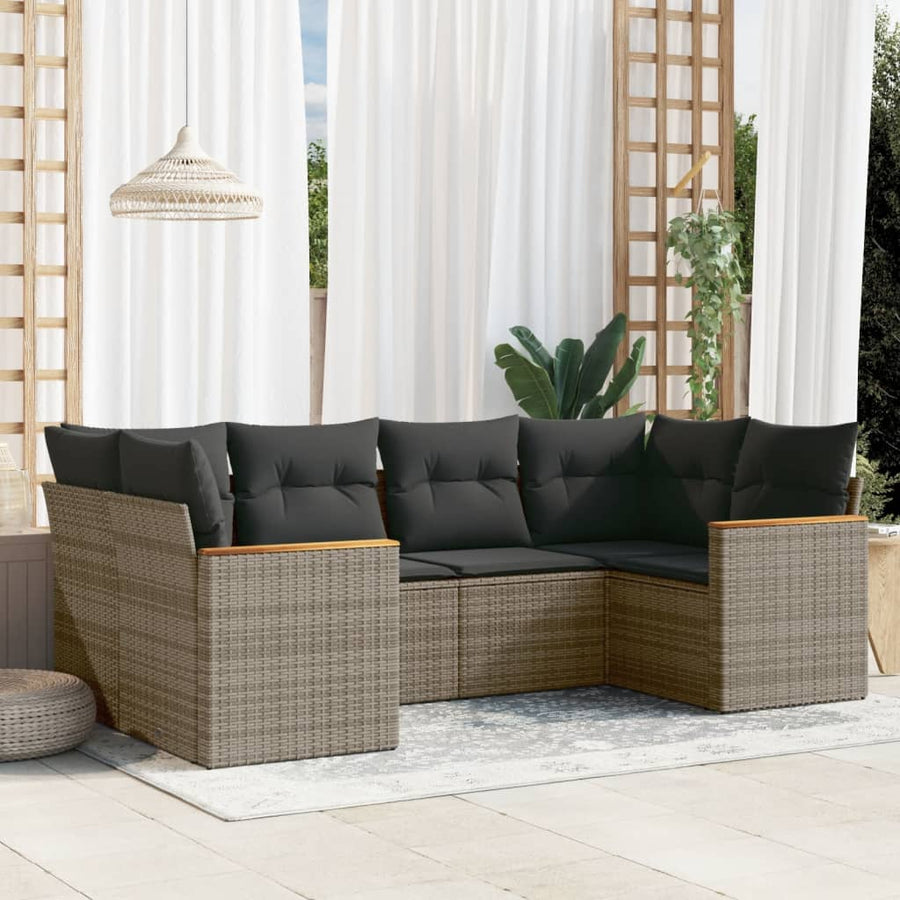 6-Delige Loungeset Met Kussens Poly Rattan Grijs