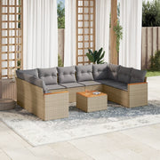 Loungeset poly rattan 10-delig beige