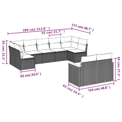 9-Delige Loungeset Met Kussens Poly Rattan Grijs