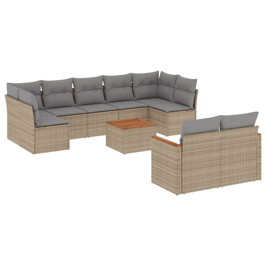 10-Delige Loungeset Met Kussens Poly Rattan Beige