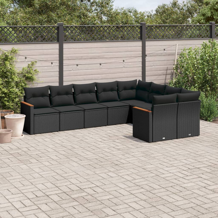 9-Delige Loungeset Met Kussens Poly Rattan Zwart