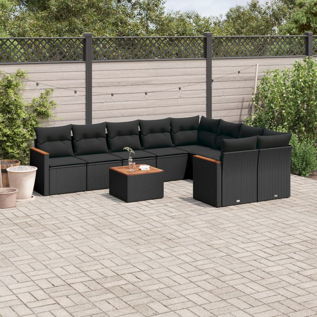 10-Delige Loungeset Met Kussens Poly Rattan Zwart