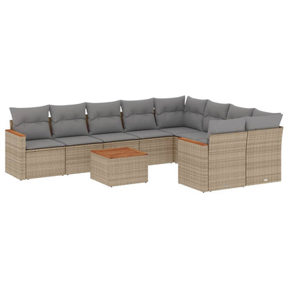 10-Delige Loungeset Met Kussens Poly Rattan Beige