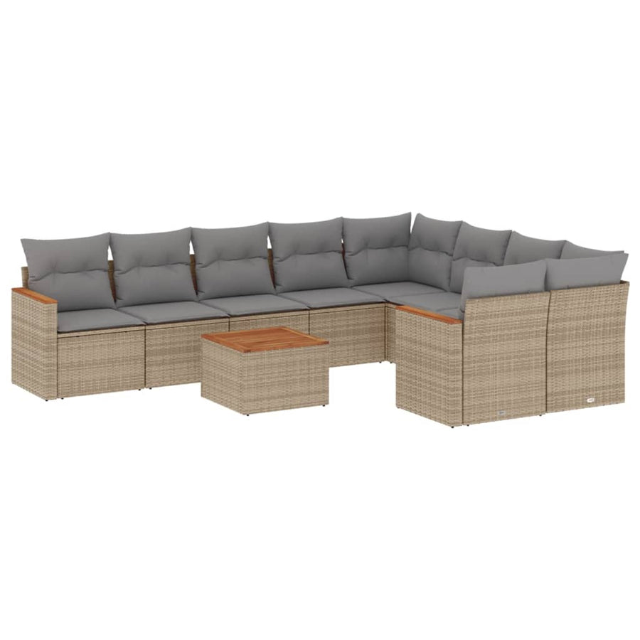 10-Delige Loungeset Met Kussens Poly Rattan Beige