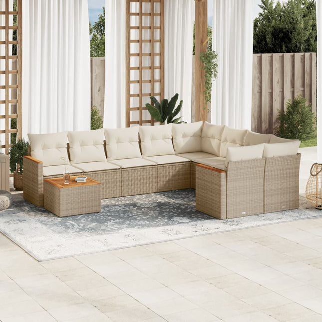 10-Delige Loungeset Met Kussens Poly Rattan Beige