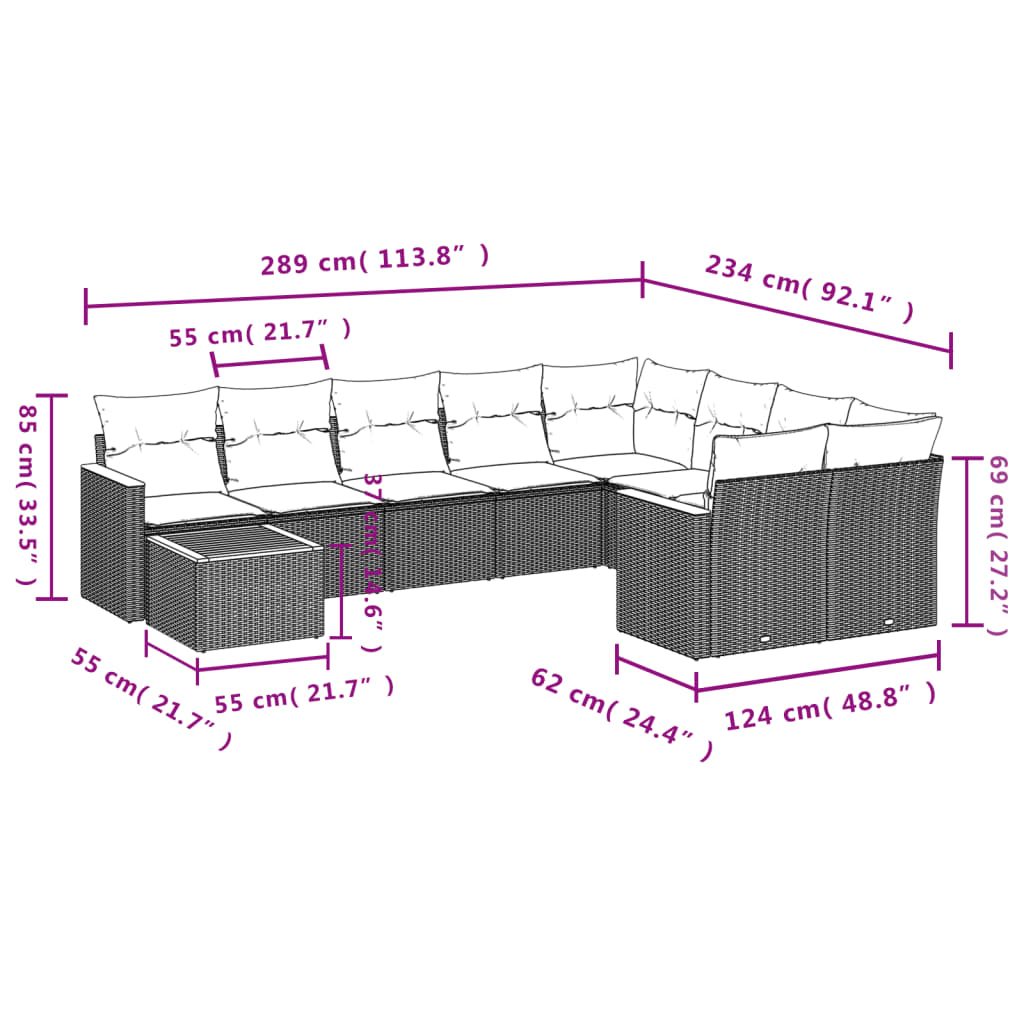 10-Delige Loungeset Met Kussens Poly Rattan Beige
