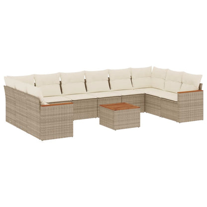 11-Delige Tuinset Met Kussens Poly Rattan Beige