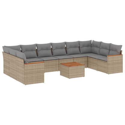 11-Delige Tuinset Met Kussens Poly Rattan Beige