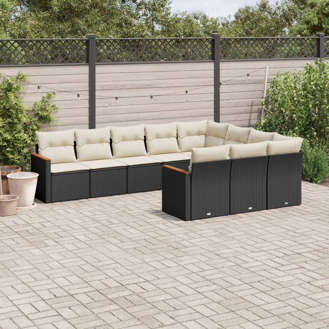 10-Delige Loungeset Met Kussens Poly Rattan Zwart