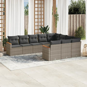 Loungeset 10-delig poly rattan grijs