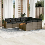 Loungeset 11-delig poly rattan grijs acaciahout