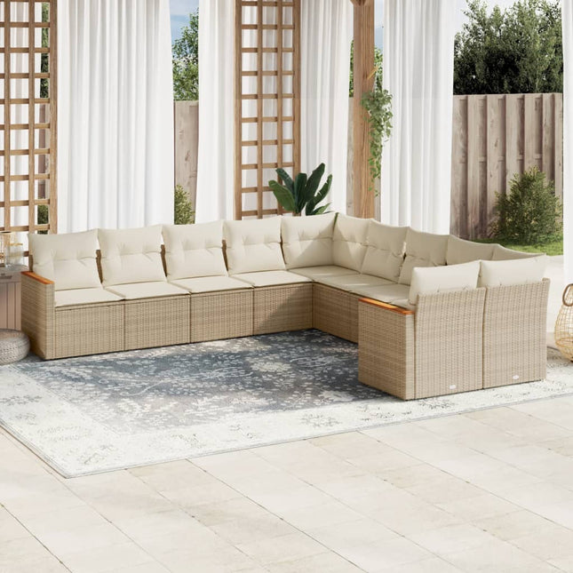 10-Delige Loungeset Met Kussens Poly Rattan Beige