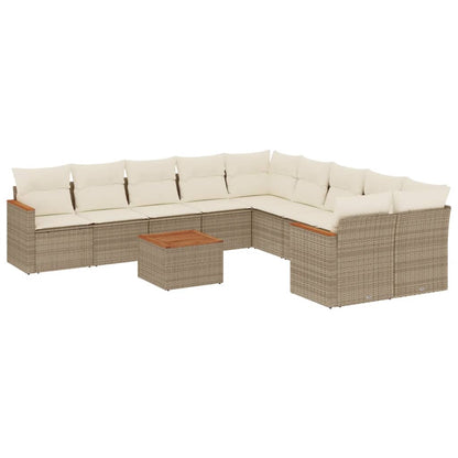 11-Delige Tuinset Met Kussens Poly Rattan Beige