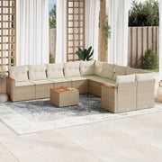 Tuinset poly rattan 11-delig beige met kussens