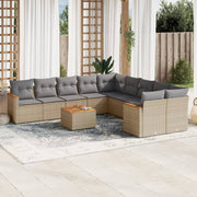 Tuinset poly rattan 11-delig beige met opbergruimte