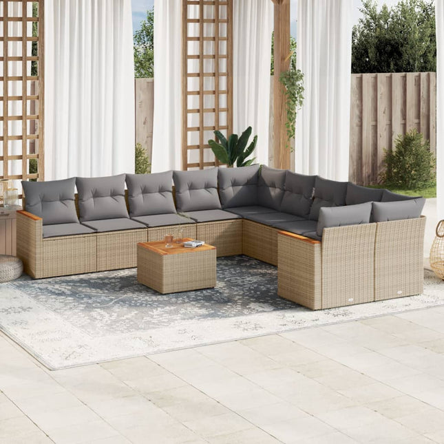 11-Delige Tuinset Met Kussens Poly Rattan Beige