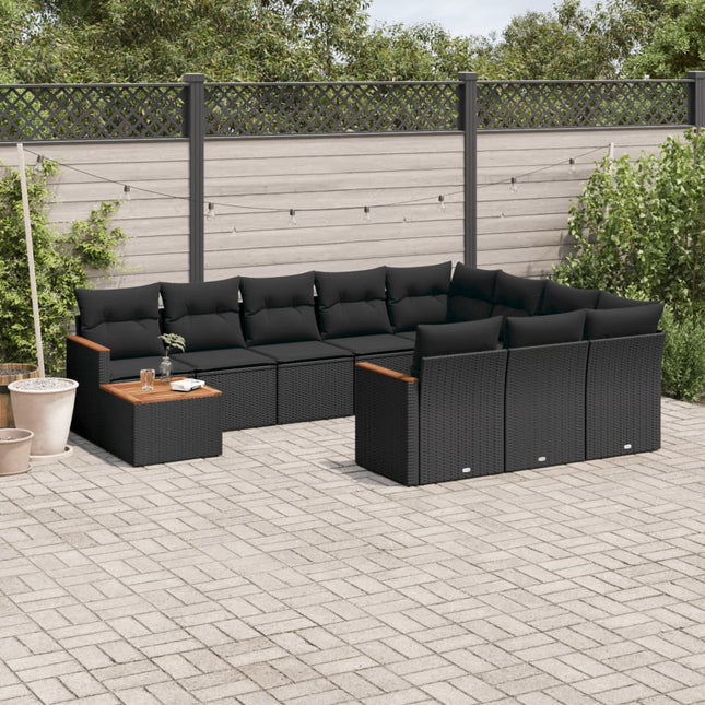 11-Delige Loungeset Met Kussens Poly Rattan Zwart