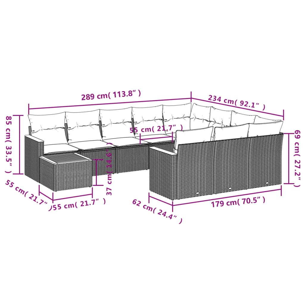 11-Delige Tuinset Met Kussens Poly Rattan Beige