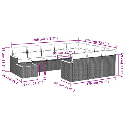11-Delige Tuinset Met Kussens Poly Rattan Beige