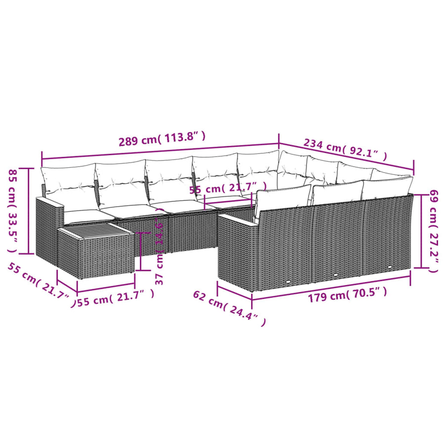 11-Delige Tuinset Met Kussens Poly Rattan Beige