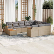 Tuinset poly rattan 11-delig beige met kussens