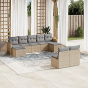 Loungeset 9-delig poly rattan beige met kussens