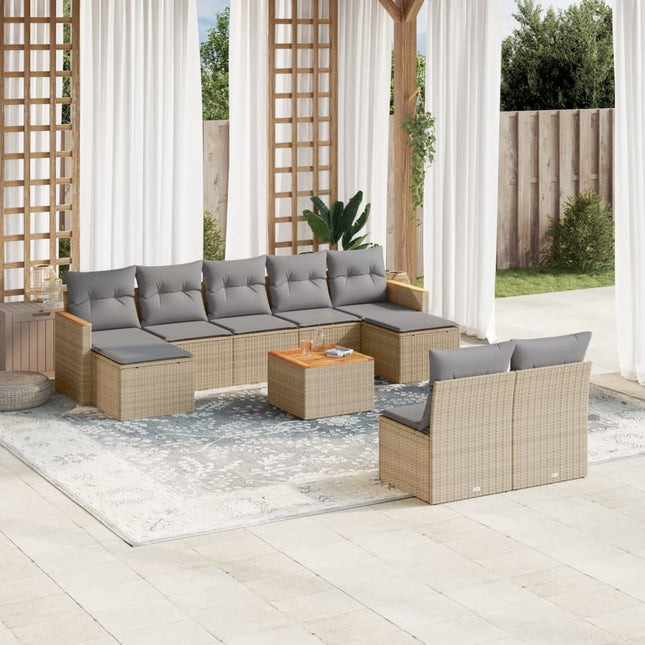 10-Delige Loungeset Met Kussens Poly Rattan Beige