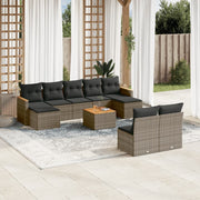 Loungeset 10-delig poly rattan grijs