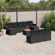 Loungeset poly rattan 11-delig zwart