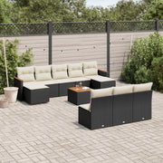 Loungeset 11-delig poly rattan zwart met kussens