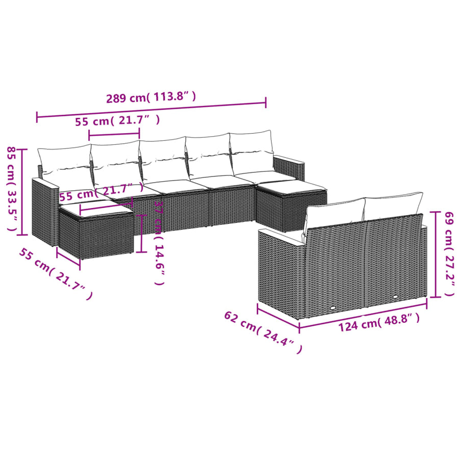 9-Delige Loungeset Met Kussens Poly Rattan Beige