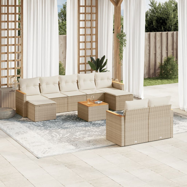 10-Delige Loungeset Met Kussens Poly Rattan Beige