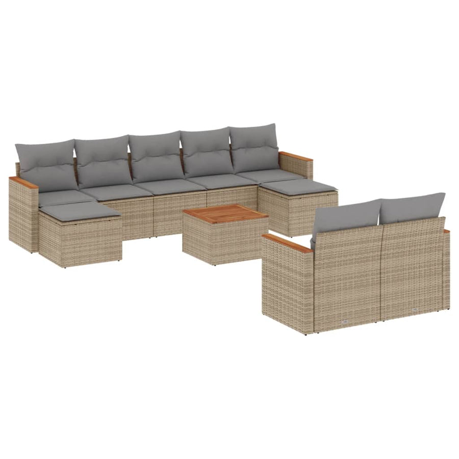 10-Delige Loungeset Met Kussens Poly Rattan Beige
