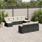 Loungeset poly rattan 10-delig zwart