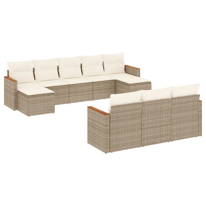 10-Delige Loungeset Met Kussens Poly Rattan Beige