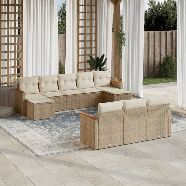 10-Delige Loungeset Met Kussens Poly Rattan Beige