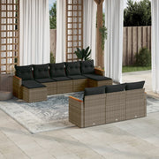 Loungeset poly rattan grijs 10-delig