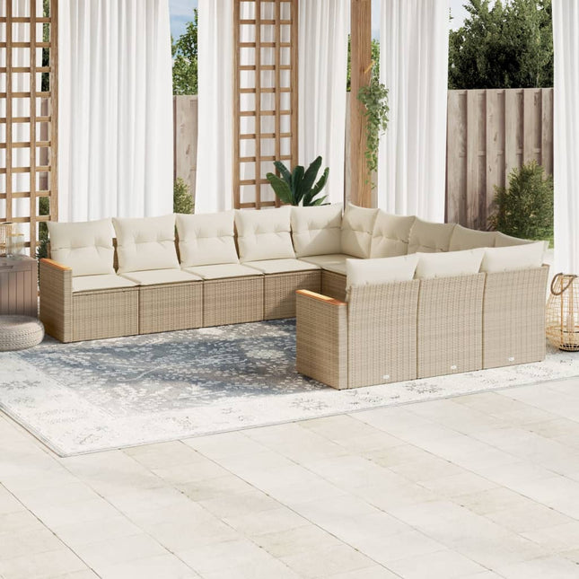 11-Delige Tuinset Met Kussens Poly Rattan Beige