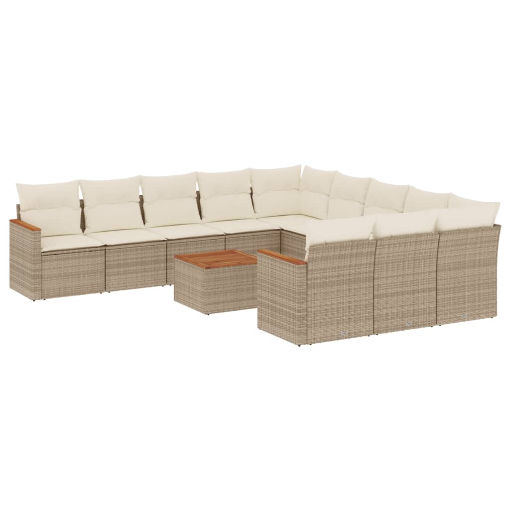 12-Delige Loungeset Met Kussens Poly Rattan Beige