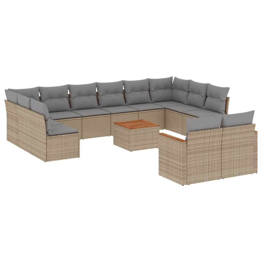 13-Delige Loungeset Met Kussens Poly Rattan Beige
