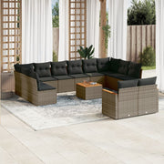 Loungeset 13-delig poly rattan grijs