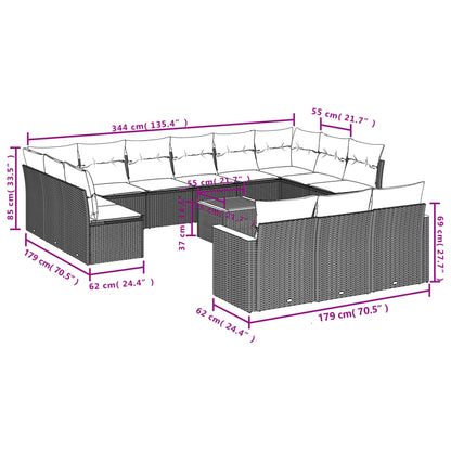14-Delige Loungeset Met Kussens Poly Rattan Grijs
