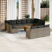 Loungeset 14-delig poly rattan grijs