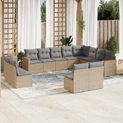 12-piece lounge set with cushions poly rattan beige