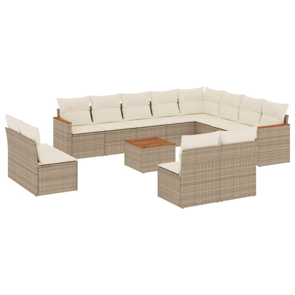 13-Delige Loungeset Met Kussens Poly Rattan Beige
